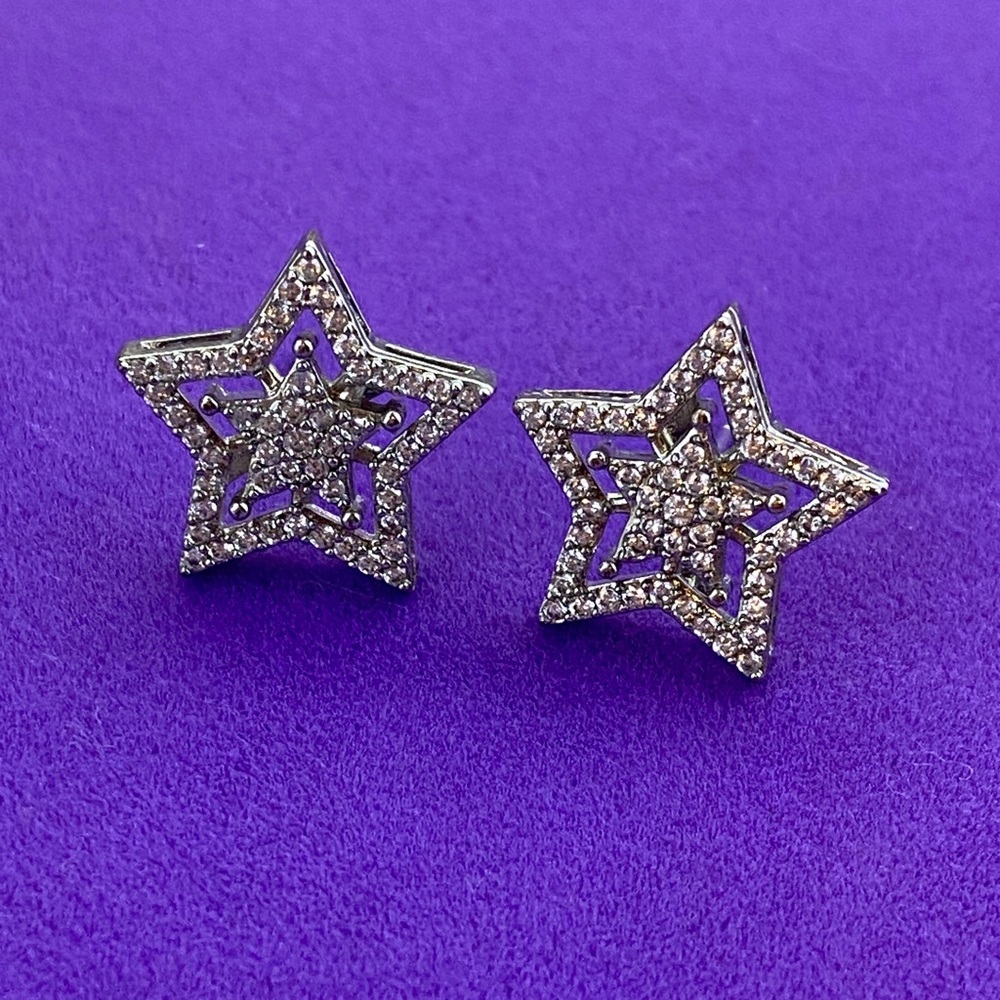 💛 Rhodium Plated CZ Star Stud Earrings | Classic Everyday Sparkle